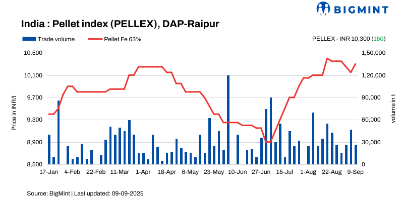 India: PELLEX rises by INR 150/t ($2/t) following hike in Raipur's pellet offers