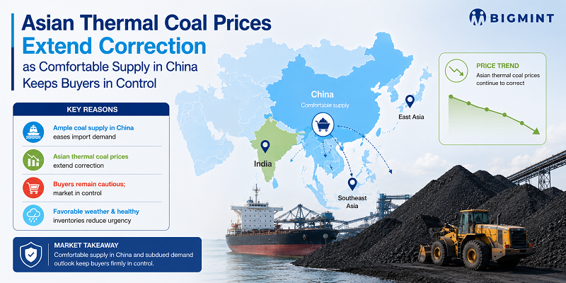 Asian thermal coal prices extend correction as comfortable supply in China keeps buyers in control