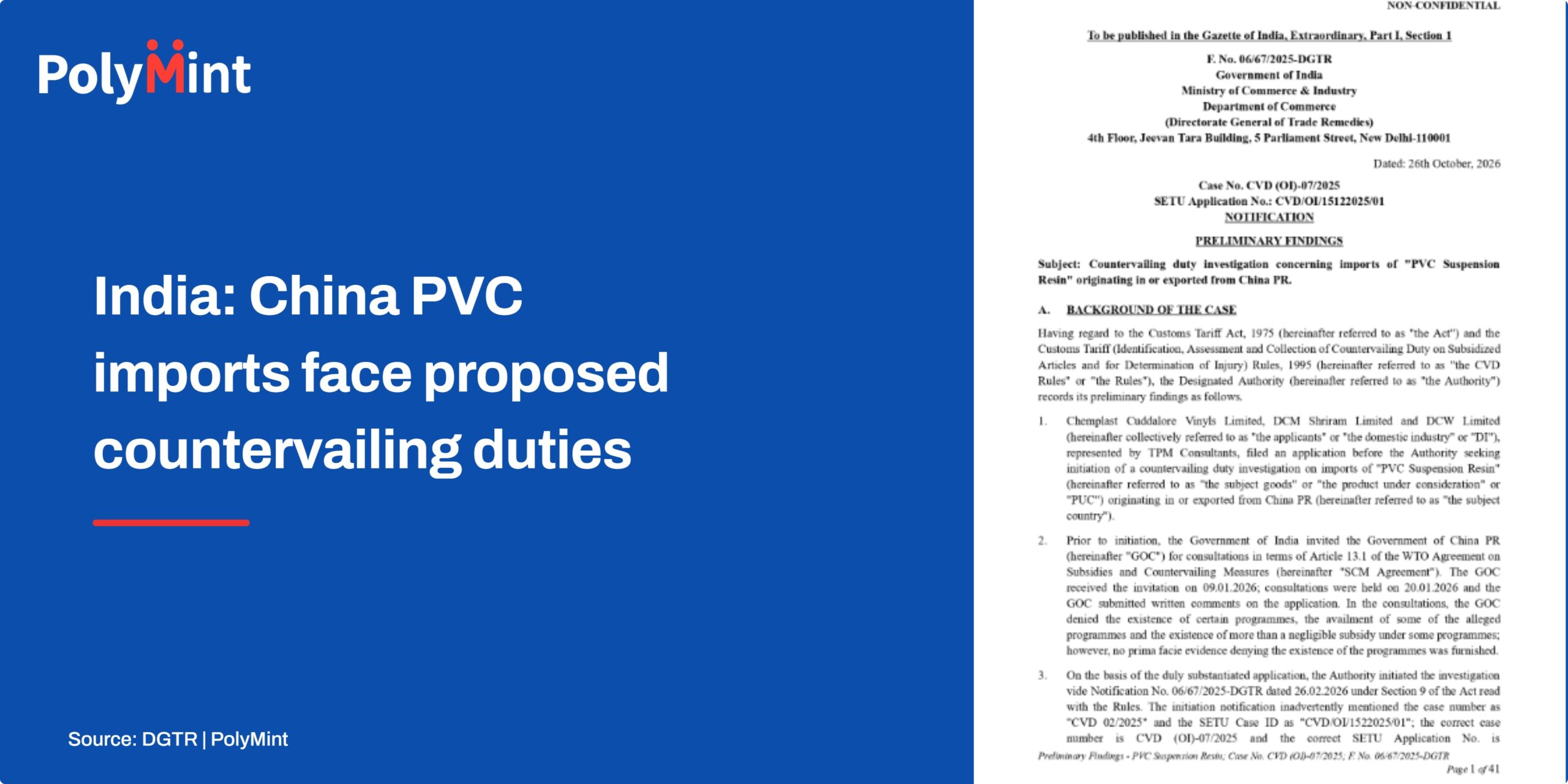 DGTR recommends provisional duties on Chinese PVC resin